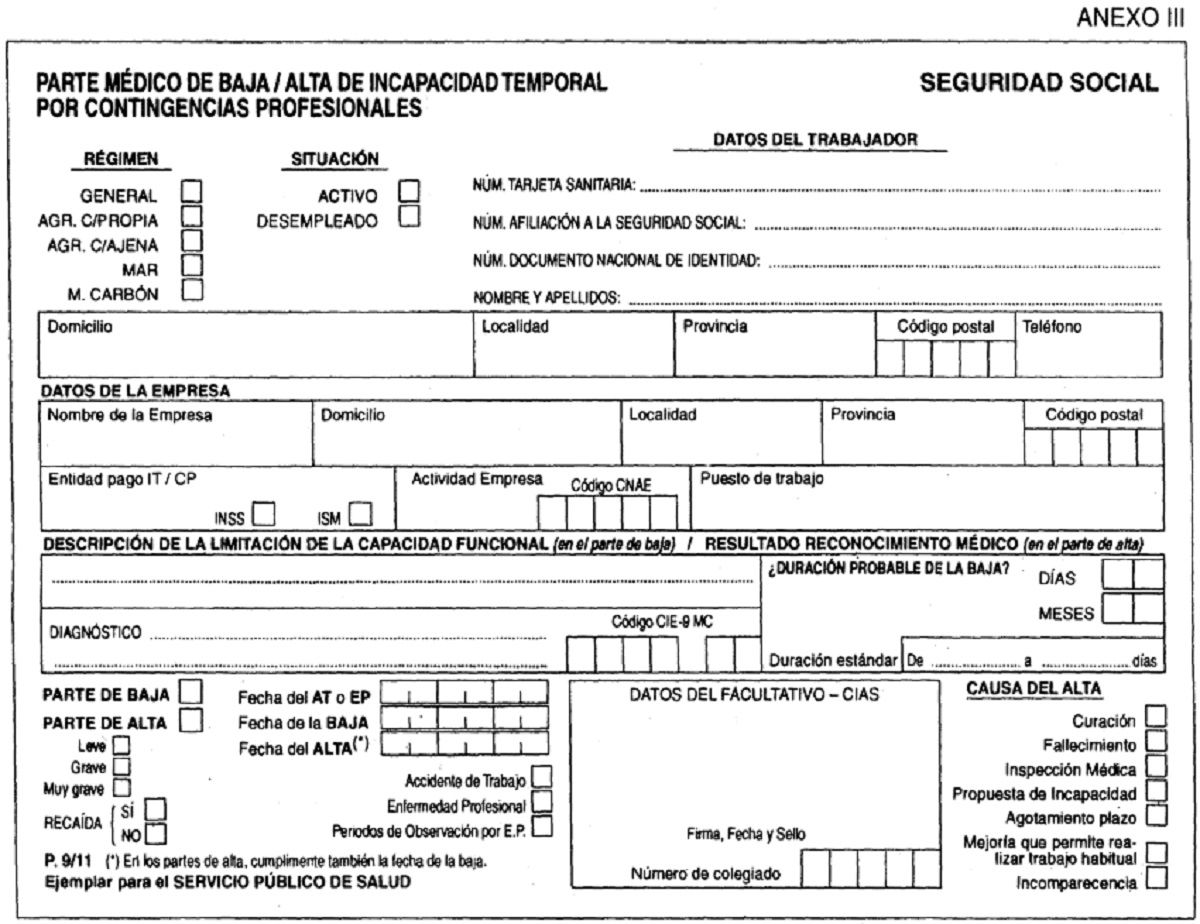 modelo de parte de baja